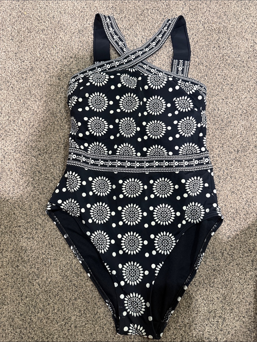 Boden Black and White Sunburst One-Piece Swimsuit